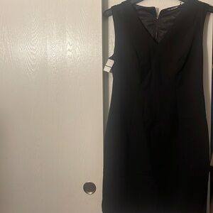 Tahari black sheath mini dress with mesh on shoulder sleeve 12